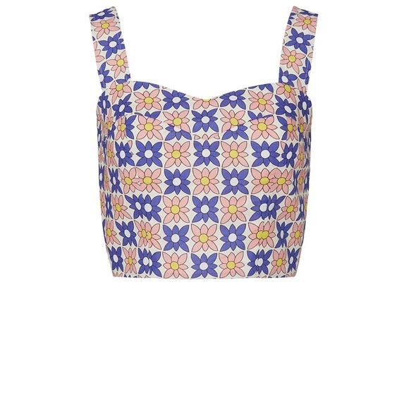 NWOT Nicole Miller Collection Linen Blend Daisy Crop Tank Top Lined, Size L - Picture 2 of 9